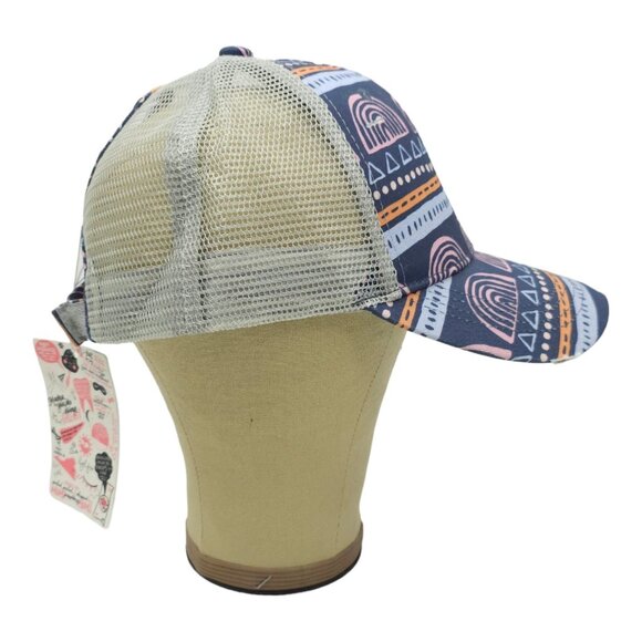 Latched Mama Rainbow Geometric Distressed Ponytail Mesh Strapback Cap Hat NEW - Picture 10 of 12